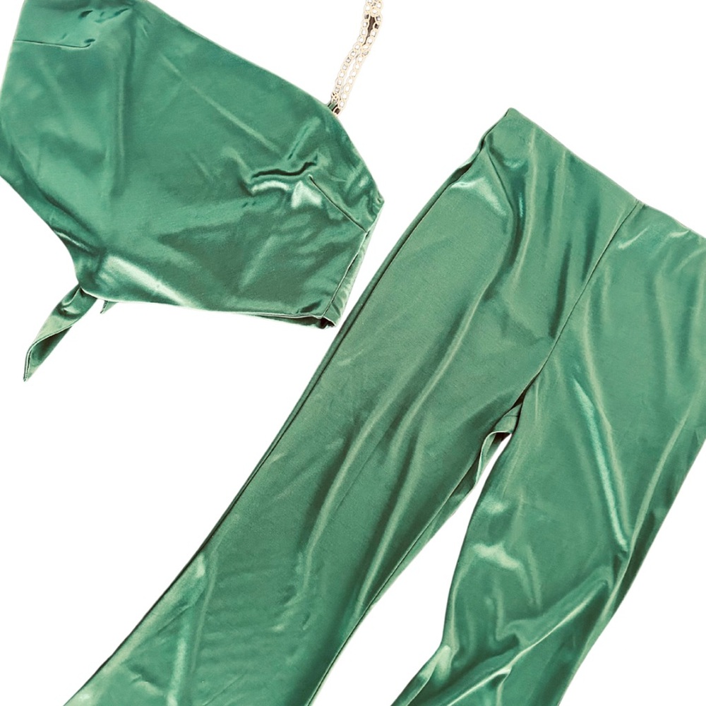 Emerald Green Satin Two-Piece Set